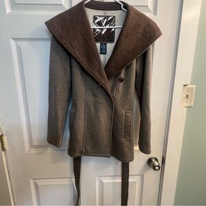 Sebby Brown Double-Breasted Trench Coat Size Small Pea Coat Neutral Tan Brown